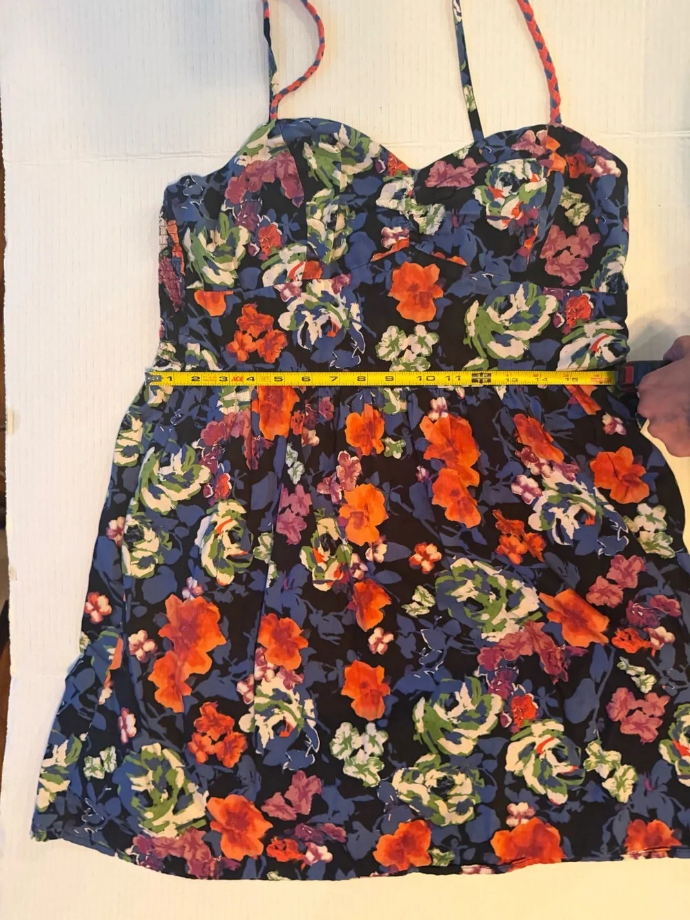 Xhilaration Navy Floral Mini Dress with Orange & Green Blooms